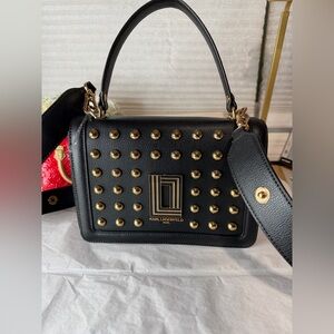 Karl Lagerfeld black and gold beads flap crossbody bag brand new